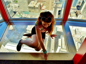Me, being an absolute wuss on the glass platform.
